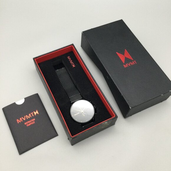 MVMT Voyager Chronograph Watch Men 42mm Black Date Mesh Band BOX New Battery - Picture 2 of 15